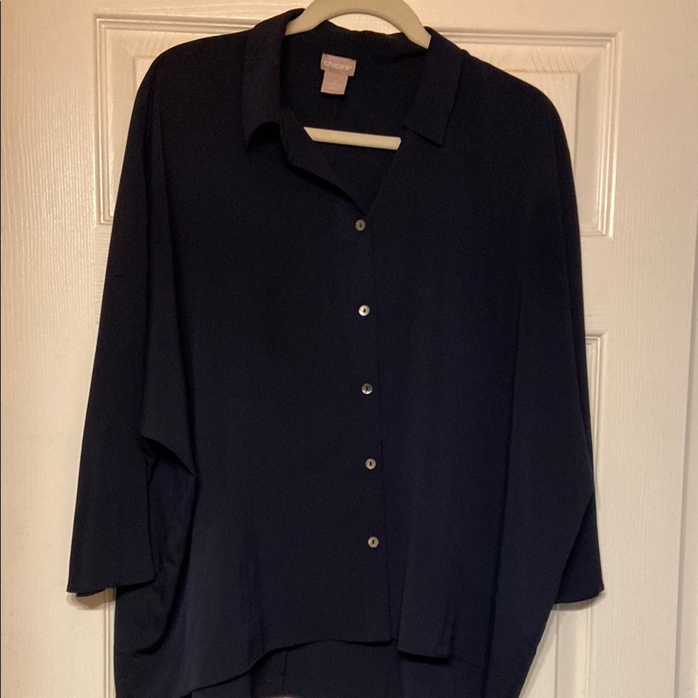 Chico's Blue Notched Collar Boxy Blouse